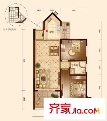 鳳凰臺(tái)17#樓C4戶(hù)型 2室2廳1衛(wèi)1廚