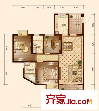 鳳凰臺(tái)14#、16#樓B4a戶型 3室2廳2衛(wèi)1廚