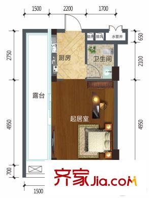 廣源魯班壹號A棟A1a戶型 1室1衛(wèi)1廚