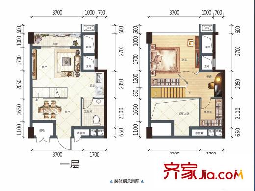廣源魯班壹號1號樓A-4戶型 2室2廳1衛(wèi)1廚