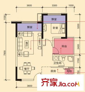 榮和山水綠城A-1戶型 1211 1室2廳1衛(wèi)1廚