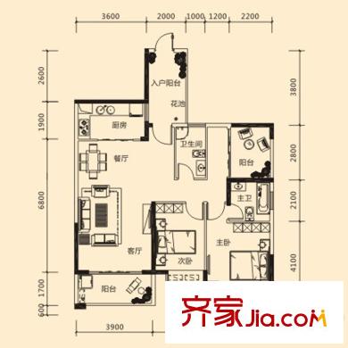 廣源國際社區(qū)12#03戶型、13#05戶型 2房2廳3陽臺 105平方米 2室2廳1衛(wèi)1廚