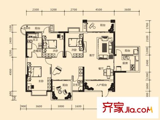 廣源國際社區(qū)13#樓 1單元01戶型 3室2廳2衛(wèi)1廚