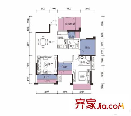 人和萊茵鷺湖9#一單元03戶型 2室2廳2衛(wèi)1廚