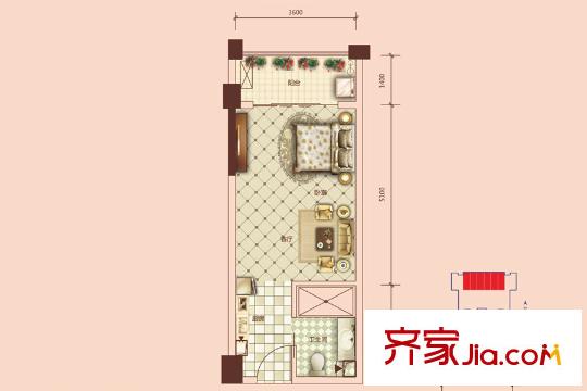 永恒朗晴1#樓A戶型 1室1廳1衛(wèi)1廚