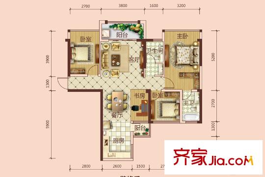 永恒朗晴2#樓B戶型 2室2廳1衛(wèi)1廚