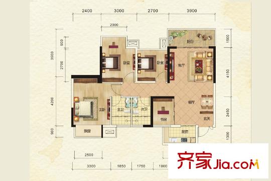 啟美尊府C棟02戶型 4室2廳2衛(wèi)1廚