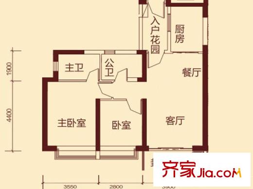 防城港恒大御景灣6號樓B戶型 2室2廳2衛(wèi)1廚