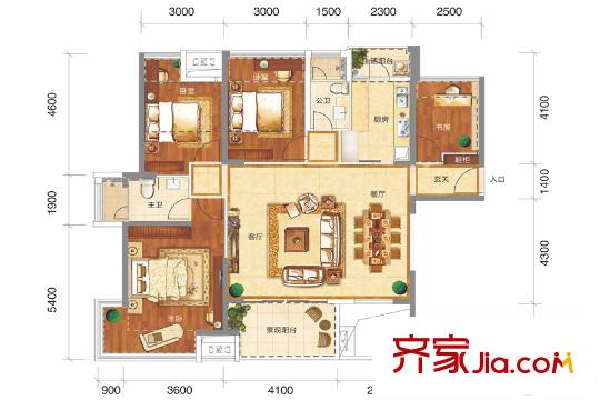 榮和邕江悅府A戶型 4室2廳2衛(wèi)1廚