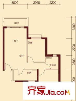 防城港恒大御景灣8-2號樓E戶型 2室2廳1衛(wèi)1廚