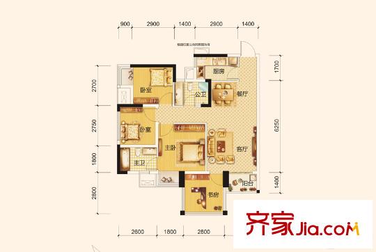 中海國際社區(qū)二期1/2/3/4/5/6棟C1戶型 4室2廳2衛(wèi)1廚
