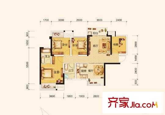 中海國際社區(qū)二期1/2/3棟C6戶型 4室2廳2衛(wèi)1廚