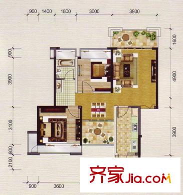 鳳景灣5棟1單元A戶型 2室2廳1衛(wèi)1廚