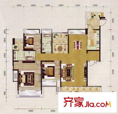 鳳景灣6棟1單元E戶型 3室2廳2衛(wèi)1廚