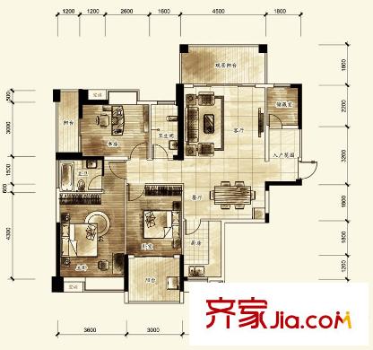 碧水天和B1戶型 3室2廳2衛(wèi)1廚