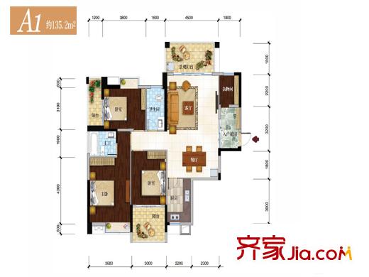 碧水天和C區(qū)A1戶型 3室2廳2衛(wèi)1廚