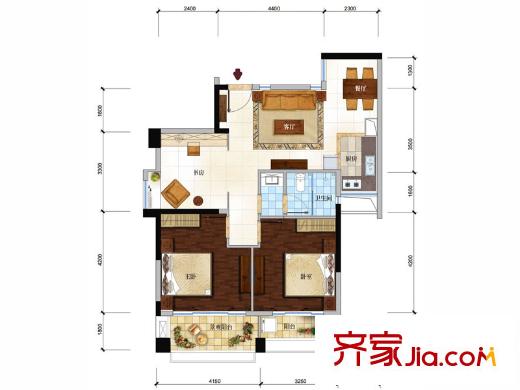 碧水天和C區(qū)E2戶型 3室2廳1衛(wèi)1廚