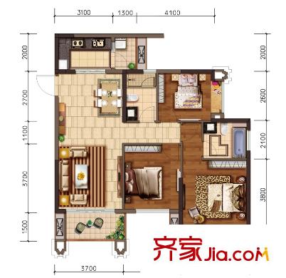 合景天匯廣場(chǎng)16#標(biāo)準(zhǔn)層03戶型 3室2廳2衛(wèi)1廚