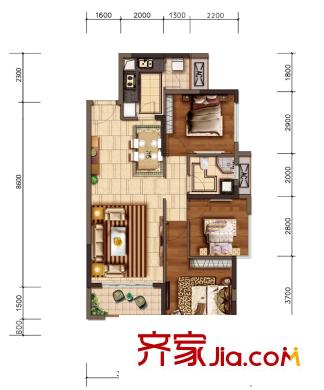 合景天匯廣場(chǎng)21#標(biāo)準(zhǔn)層1-04/2-05戶型 3室2廳1衛(wèi)1廚