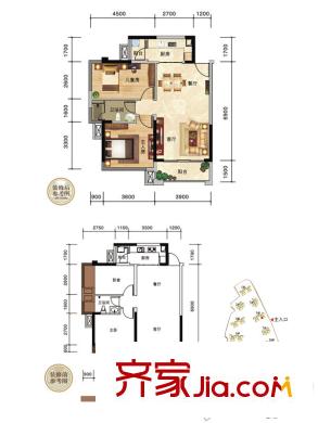 瀚林山水源5#樓2單元02戶型 2室2廳1衛(wèi)1廚