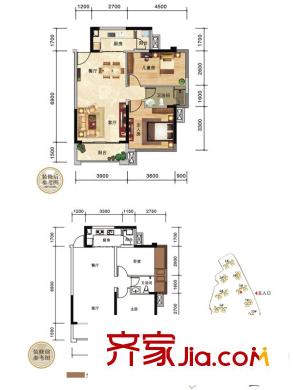 瀚林山水源5#樓1單元01戶型 2室2廳1衛(wèi)1廚
