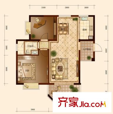 鳳凰臺(tái)12#樓C3戶(hù)型 2室2廳1衛(wèi)1廚