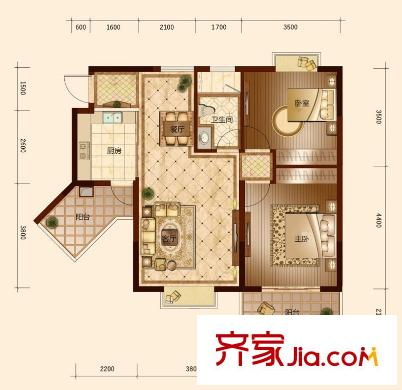 鳳凰臺(tái)12#樓C2戶(hù)型 2室2廳1衛(wèi)1廚