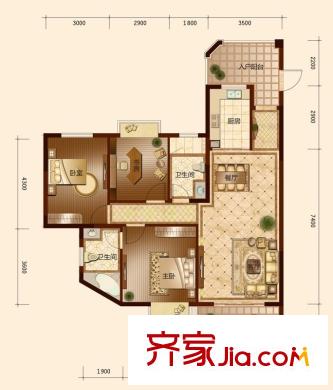 鳳凰臺(tái)12#樓B4b戶型 3室2廳2衛(wèi)1廚
