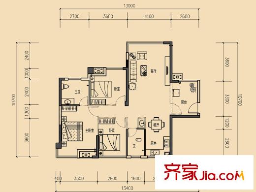 聯(lián)發(fā)尚筑2#樓03/09戶型 3室2廳2衛(wèi)1廚
