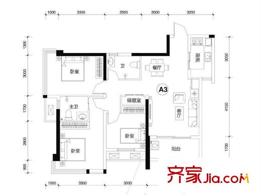 盛天新界2/3號(hào)樓1單元A3戶型 2室2廳1衛(wèi)1廚