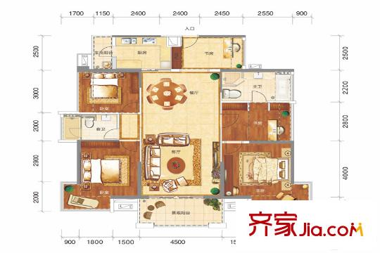 榮和邕江悅府B戶型 4室2廳2衛(wèi)1廚