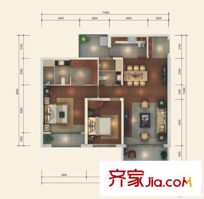 南寧華潤幸福里10號(hào)樓131平方米 2室2廳2衛(wèi)1廚