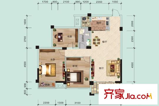 江川悅城10#一單元02戶型 3室2廳1衛(wèi)1廚