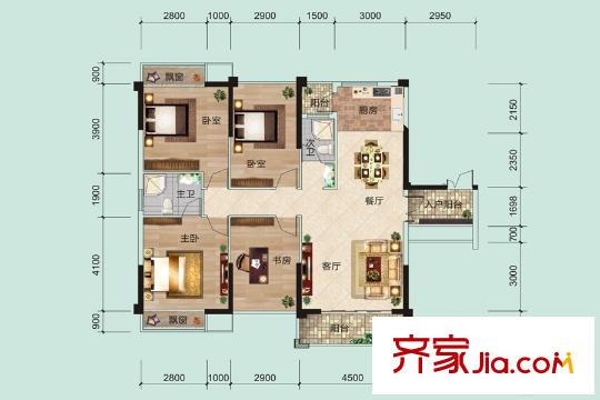 江川悅城2#樓01戶型 4室2廳2衛(wèi)1廚
