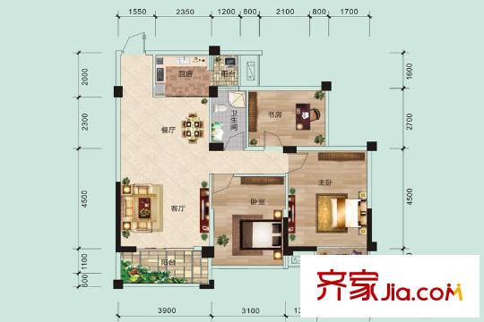 江川悅城10#一單元01戶型 3室2廳1衛(wèi)1廚