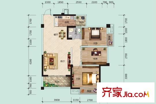 江川悅城10#二單元-01-02戶型 3室2廳1衛(wèi)1廚