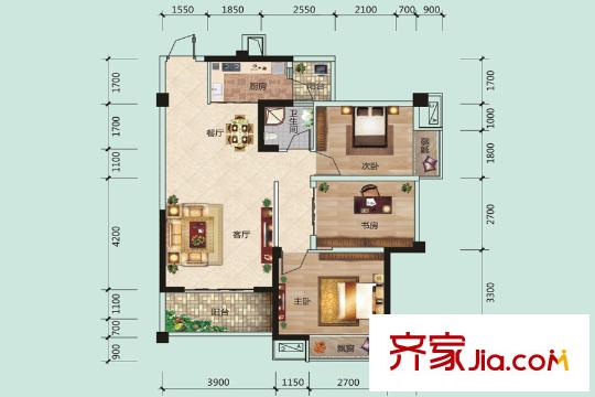 江川悅城10#樓二單元-01、02戶型 3室2廳1衛(wèi)1廚