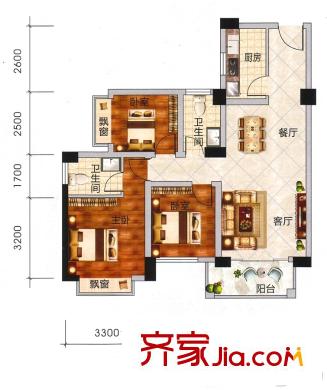 春江花月3#C戶型 3室2廳2衛(wèi)1廚