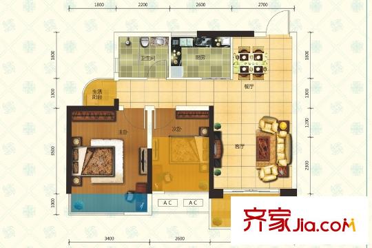 振業(yè)尚府5#B1戶型 2室2廳1衛(wèi)1廚