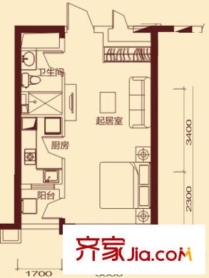 防城港恒大御景灣8-2號樓B戶型 1室1衛(wèi)1廚