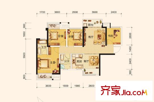 中海國際社區(qū)二期1#2#3#樓C6戶型 4室2廳2衛(wèi)1廚