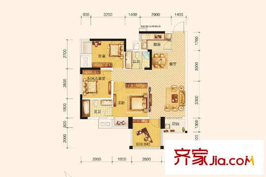 中海國際社區(qū)二期5#6#7#8#10#11#樓C2戶型 4室2廳1衛(wèi)1廚