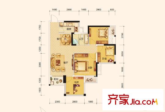 中海國際社區(qū)二期3#樓B2戶型 3室2廳2衛(wèi)1廚
