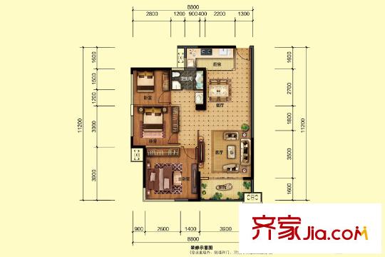 聯(lián)發(fā)尚筑5#樓A戶型 3室2廳1衛(wèi)1廚