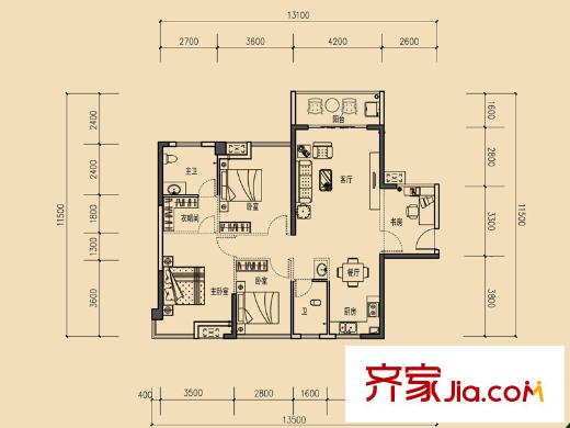 聯(lián)發(fā)尚筑1#樓03戶型 4室2廳2衛(wèi)1廚