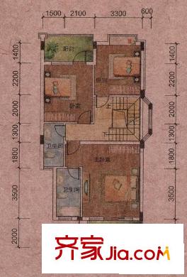 德利鳳嶺世家別墅戶型圖A戶型2層平面圖 3室1廳2衛(wèi)
