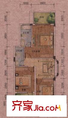 德利鳳嶺世家別墅戶型圖D戶型2層平面圖 3室1廳2衛(wèi)