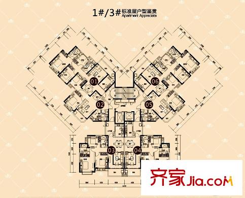 南寧恒大帝景1、3號(hào)樓標(biāo)準(zhǔn)層戶型圖 3室2廳2衛(wèi)1廚