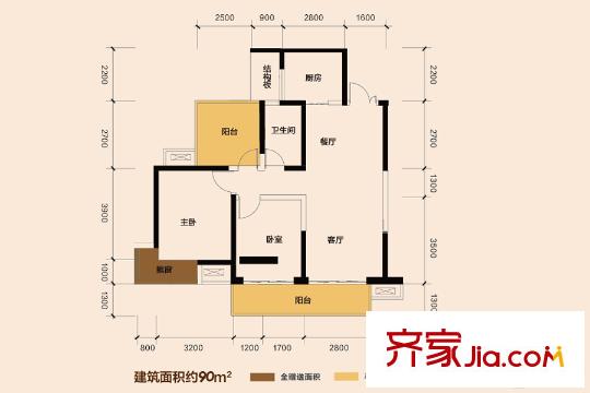 南宁江南万达广场e1-02户型 3室2厅1卫1厨