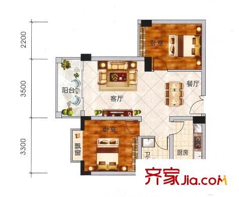 春江花月3#B戶型 2室2廳1衛(wèi)1廚